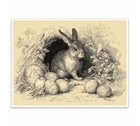 Vintage Easter Bunny Wall Art with Eggs, Rabbit Canvas Print, Spring Farmhouse Wall Decor for Bathroom or Nursery 20x30in Unframed