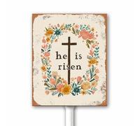 Vintage Easter Decor - He is Risen Yard Sign - Christian Easter Decor - Religious Scripture Outdoor Sign for Yard With Stake 18x22 CM - Spring Decoration for Garden Lawn