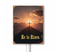 Vintage Easter Decor - He is Risen Yard Sign - Christian Easter Decor - Religious Scripture Outdoor Sign for Yard With Stake 18x22 CM - Spring Decoration for Garden Lawn
