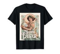 Vintage Easter Girl Art Nouveau Eggs Basket Bunny Spring T-Shirt
