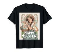 Vintage Easter Girl Art Nouveau Eggs Basket Bunny Spring T-Shirt