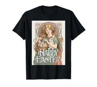 Vintage Easter Girl Art Nouveau Eggs Basket Bunny Spring T-Shirt