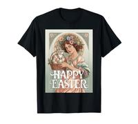 Vintage Easter Girl Art Nouveau Eggs Basket Bunny Spring T-Shirt
