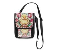 Vintage Easter Lily Daffodils Flowers Light Blue Stained Glass Easter Chick & Tulips Travel Wallet Passport Holder Travel pouching Slim Lightweight Crossbody Bag with Adjustable Strap