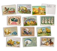 Vintage Easter Postcards - 24 Easter Greetings Postcards - 12 Assorted Designs Retro Easter Cards Printed on Antique Textured Style Cardstock - Great for Easter Greeting Cards, Vintage Easter Decor