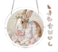Vintage Easter Rabbit Design 7.8x7.8Inch Round Acrylic Hanging Puzzle | Creative Home Accent with Visual Appeal