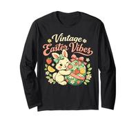 Vintage Easter Vibes Cute Bunny Eggs Spring Womens Kids Long Sleeve T-Shirt