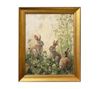 Vintage Easter Wall Art Gold Framed Bunny Wall Decor Muted Rabbits in Spring Picture Decor Farmhouse Animal Artwork Decoration For Home Bedroom Living Room Kids Room
