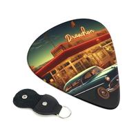 Vintage Eatery Dinner 6 Pack Guitar Picks With Holder, Personalized Guitar Plectrums Non-Slip Portable Ukulele Bass Picks 0.96mm For Acoustic Guitar Lovers Gifts