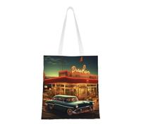 Vintage Eatery Dinner Tote Bag For Women,Canvas Shoulder Bags With Pockets Shopping Bag Cute Reusable Grocery Bags