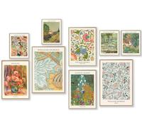 Vintage Eclectic Wall Art Prints Set of 9, Abstract Eclectic Wall Decor Matisse William Morris Van Gogh Monet Maximalist Famous Artist Painting Pictures, Trendy Maximalism Poster for Aesthetic
