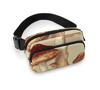 Vintage Edible Mushrooms Fanny Pack for Women Men Waist Bag Belt Bag Adjustable Casual Bag for Travel Sports Hiking, white, 7.9x5.1inches