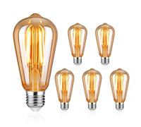 Vintage Edison Light Bulbs E27 Base, ST58 Warm White 2500K, Antique Retro Amber Glass Lamp 700LM, Screw LED Filament Decorative Bulb Squirrel Cage, 6W Equivalent to 60W, Non-dimmable, Pack of 5