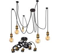 Vintage Edison Pendant Light Fitting,2M Adjustable Industrial Pendant Lamp Black Chandelier Antique Brass Chandelier E27 Spider Ceiling Pendant Lighting (5 Head)