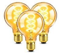 Vintage Edison Screw Light Bulb E27 Dimmable, 4W G80 LED Filament Lamp, 40W Equilavent, Antique Style Retro Amber Glass 2200K Warm White, Globe Spiral Decorative Bulb for Cafe, Restaurant, 3 Pack