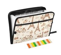 Vintage Eiffel Tower Bicycle Expanding File Folder 13 Pockets Accordion File Organiser Folders for Paperwork A4 Storage Portable Document Organiser Filing Wallet