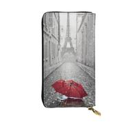 Vintage Eiffel Tower Paris Street Red Umbrella Print Leather Long Clutch Wallet â€“ Fashionable, Personalized, and Durable Coin Pocket