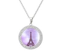 Vintage Eiffel Tower Paris Women's Necklaces Round Long Alloy Pendant Necklace Minimalist Tiny Jewelry Gift Silver-style