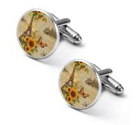 Vintage Eiffels Tower Paris British Round Cufflinks for Men Classic Cuff Links Jewellery for Wedding Business Party