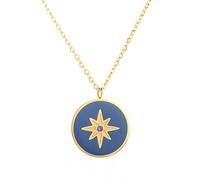 Vintage Eight-pointed Star Compass Round Pendant Necklace Titanium Steel Plated 18K Gold Women's Exquisite Jewelry Gift