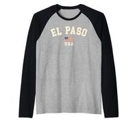 Vintage El Paso USA American Flag Texas Cool Souvenir Retro Raglan Baseball Tee