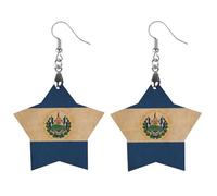 Vintage El Salvadors Flag Women's Wooden Earring Star Dangle Earrings Pendant Jewelry