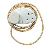 Vintage Electric Extension Leads, 7 Amp Rated Power Strips with 2 Way Outlets, 2 Socket Extension Cable with 2M Braided Fabric Twisted Cord for Home Office, Victorian Vanilla (White Plug)