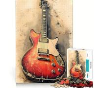 Vintage Electric Guitar Art Jigsaw Puzzles for Adults 1000 Mind Boost Game Uniform Size Precise Pieces Travel-friendly Brain Game Gift (38x26cm)