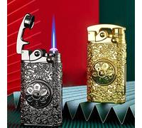 Vintage Electronic Lighter Plasma Arc Lighter Jet Flame Torch Lighter 2 in1 USB Rechargeable Windproof Butane Lighter with Gift Box (Golden)
