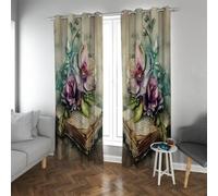 Vintage Elegance Blackout Curtains Peony Flowers Old Books Still Life Drapes for Bedroom & Living Room Sliding Door Thermal Insulated W70xL96in 2 Panels