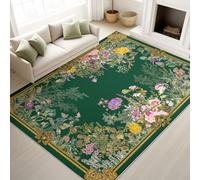 Vintage Elegant 140 x 200 cm Area Rug, Carpet Non-Slip Washable Rug Mat, Luxurious Classical Romantic Aesthetic Natural Plants Flowers Resistant Short Pile Rugs for Living Room Bedroom