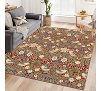Vintage Elegant Large Square Area Rug Traditional William Morris Inspired Boho Home Decor Strawberry Thief Design for Bedroom,Living Room,Hotel - Stain & Wear Resistant Non-Slip Carpet 180x180cm