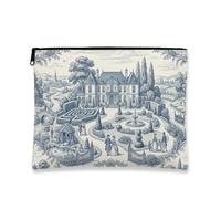 Vintage Elegant Makeup Bag, Blue Garden Pattern Cosmetic Travel Pouch for Women, Portable Zipper Toiletry Organizer, Blue, 7x9 Inch, Garden