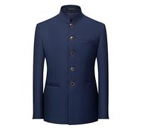 Vintage Elegant Mens Blazer Jacket Plain Button Down Chinese Collar Grandad Suit Jacket Slim Fit Solid Suit Blazer Casual Smart Plus Size Lightweight Business Formal Dress Shirts