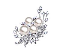 Vintage Elegant Pearl Brooch - Unique Flower Ribbon Corsage With Austrian Crystal - Wedding Badge Pin for Women (Four Pearl Flowers)