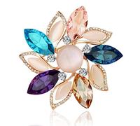Vintage Elegant Pearl Brooch - Unique Flower Ribbon Corsage With Austrian Crystal - Wedding Badge Pin for Women (Sun Flower)