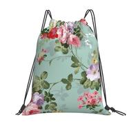 Vintage Elegant Pink Red Roses Pattern Water Drawstring Backpack Resistant String Bag for Women Men Sports Gym Sackpack