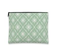 Vintage Elegant Snowflake Makeup Bag, Green Winter Cosmetic Travel Pouch for Women, Portable Canvas Zipper Organizer, Green, 7x9 Inch, Snowflake