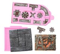 Vintage Embossed Fondant Molds,2Pcs Steampunk Silicone Gears Moulds 3D Clock Cog Wheel Mold for Chocolate Cupcake Topper Wedding Cake Candy Sugar Craft Clay Resin