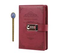 Vintage Embossed Leather PU Journal Diary Notebook with Password Lock 'Secret Garden' Daries Soft Pack Memo Book with Buckle Closure and Pen Holder, Red