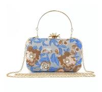 Vintage Embroidered Clutch Purse Floral Handbag Pearl Evening Chain Shoulder Bag Small Clutch Purses for Women Wedding Guest, Silver, 9.45" * 3.15" * 6.69" (24cm * 8cm * 17cm)