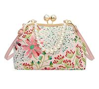 Vintage Embroidered Flower Handbag Retro Pearl Chain Crossbody Bag Clutch Kiss Lock Top Handle Shoulder Purse Wallet 2025, Pink, One Size, C-z-25bb43-pink