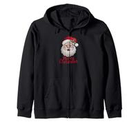 Vintage Embroidered Santa Claus Classic Merry Christmas Zip Hoodie