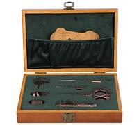 Vintage Embroidery Scissors Kit - European Style Sewing Tools With Embossed Stainless Steel Syringe Awl Thimble Brass-Oil ruler & Mirror