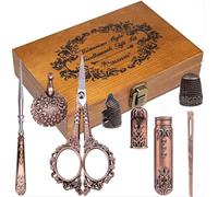 Vintage Embroidery Scissors Kit, Victorian Needlework Gift Set with Antique Shear, Thread Cutter, Thimbles, Needles, Awl, Bodkin, Winding Board for Sewing, Knitting, Cross Stitch, Quilting