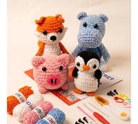 VINTAGE EMBROIDERY V.E. Animal Crochet Kit for Beginners Adults - Complete Kit with Step-by-Step Video Tutorials - Learn to Crochet Starter Kit with Yarn, Hooks, and Accessories (4pcs Set)