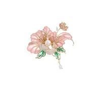 Vintage Enamel Peony Flower Brooch Female Natural Freshwater Pearl Delicate Cheongsam Coat Pin Accessory, Pink