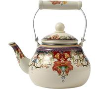 Vintage Enamel Tea Kettle, 2.5L Stovetop Teapot with Heat-Resistant Ceramic Handle, Rustproof Floral Design, No Whistling for Perfect Brewing