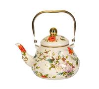 Vintage Enamel Tea Kettle,Floral Design Steel Teapot with Gold Handle Hot Water Boiling Pot for Induction,Gas Stove,Wood Burning,1.5-2.5L Capacity (A, 1.5L)