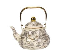 Vintage Enamel Tea Kettle,Floral Design Steel Teapot with Gold Handle Hot Water Boiling Pot for Induction,Gas Stove,Wood Burning,1.5-2.5L Capacity (E, 2.0L)